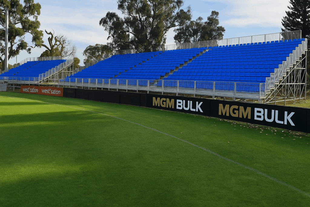 Grandstand for outdoor oval event with debris removed