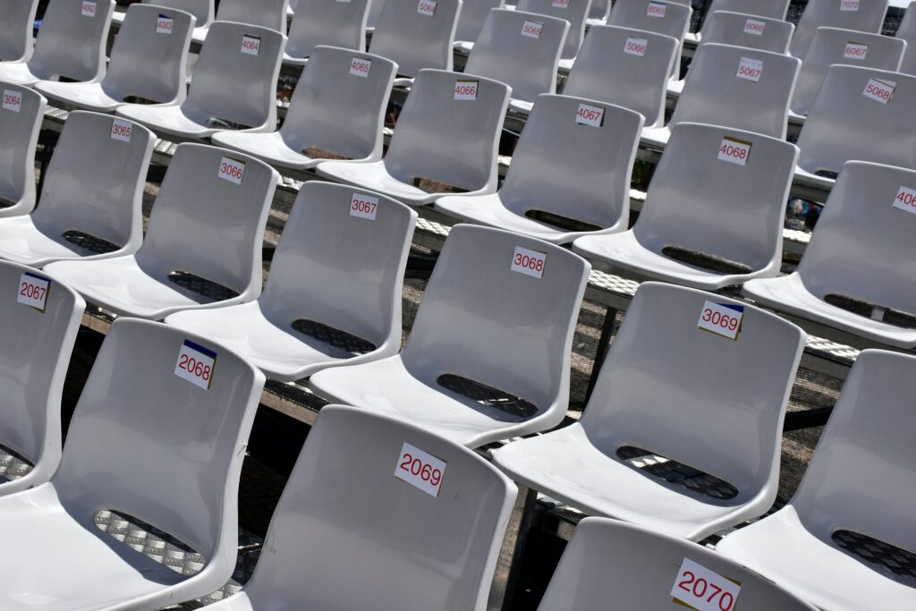 Grandstands with number labels
